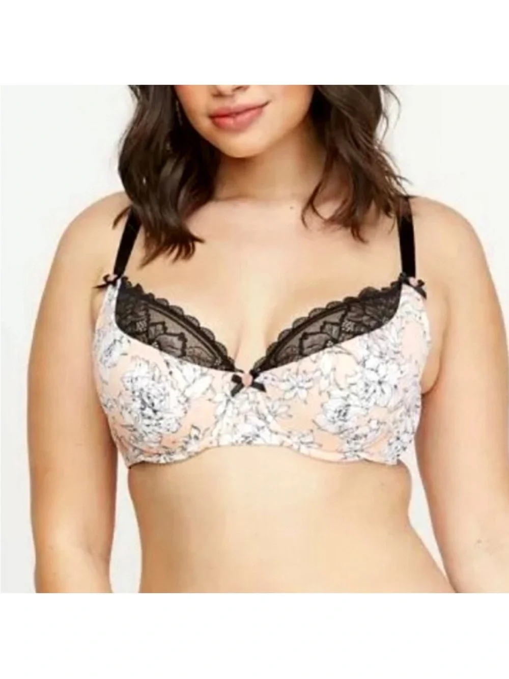 CaciqueLightly Lined French Balconette White Floral lace bra size 40DD